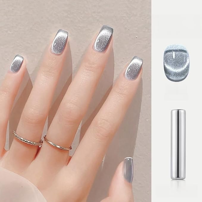 Cat Eye Gel Nail Polish Set with Magnetic Powder, 4 x 15ml Bottles, UV/LED Cured, Long-Lasting 4 Weeks, Stunning Magnetic Effects, DIY Manicure Kit, 06