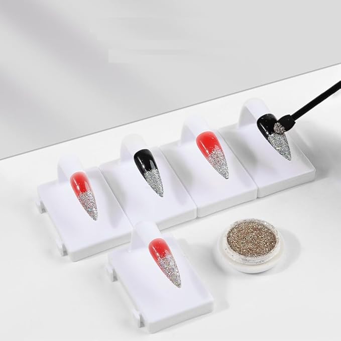 10Pcs Plastic Fake Nail Tip Practice Display Holder Nail Art Training Stand Rack Nails Display Practice Art Painting Fake Nail Holder with Base for False Nail Designs Home DIY Beginner Salon Supplies,