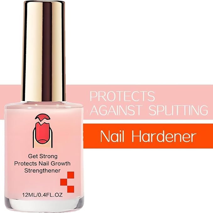 12ML Nail Strengthener for Damaged Nails, Extra Strong Nail Hardener with Pink LED Gel Polish, Fast Drying Nail Repair & Growth Treatment for Weak Thin Nails, Glossy Long Lasting Finish (1PCS)