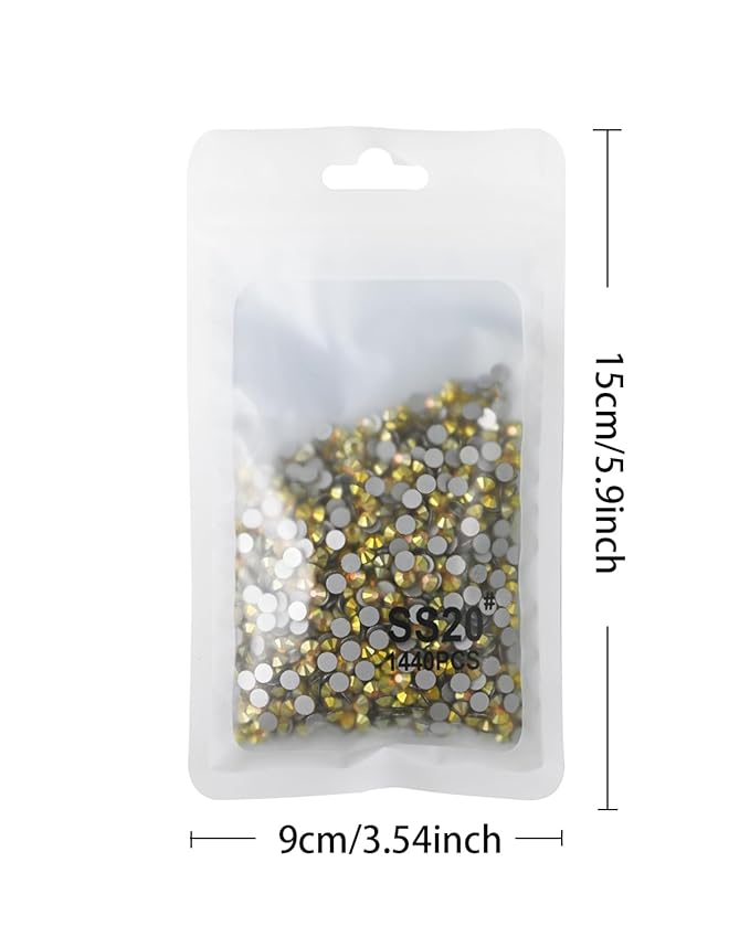 Flatback Glass Rhinestones,Bedazzler Gems 1440pcs Non Hotfix Crystal Rhinestones for Nail Charms Crafts Clothes Tumblers,Sunshine,SS20