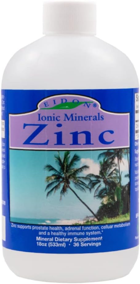 Eidon Ionic Minerals Liquid Zinc Concentrate - Ionic Zinc Sulfate Supplement Drops for Men, Women, & Kids, Support Immune System, Hair and Skin, Liver and Kidney Health - 18 oz