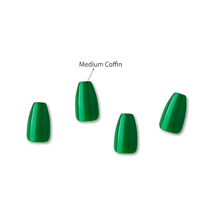 GoldFinger False Nails Kit, Ready to Wear Green Fake Nails, Manicure Stick and Glue Included, Medium Coffin Shape, Long-Lasting Hottest Trend Glue on Nails, Convenient & Easy to Apply, All Occasions