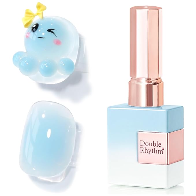 Double Rhythm 0.52Oz Nail Strengthener Rubber Gel Polish Builder in a Bottle for Nail Thickening Extension Hard Structure Glue (Pale Blue-R015)