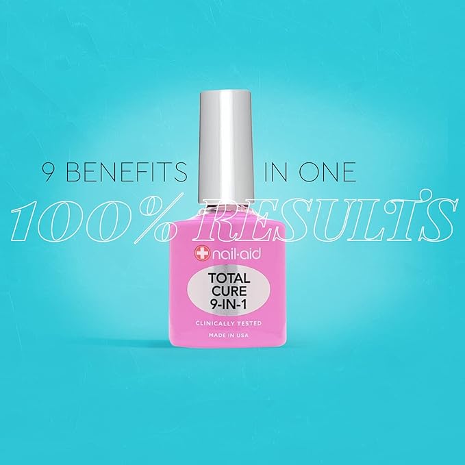 Nail-Aid Total Cure 9 in 1 Nail Treatment - Strengthen, Smooth, & Brighten Brittle Nails - Clear, 0.55 Fl Oz