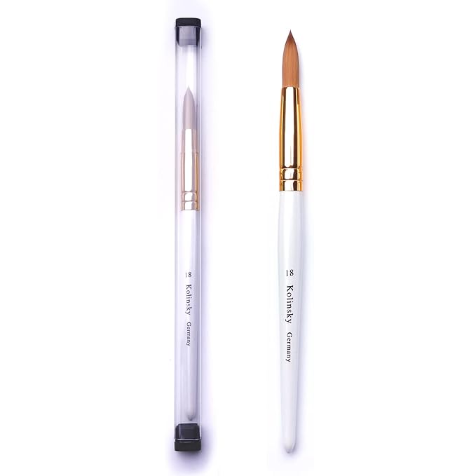 Acrylic Nail Brush Size 18, Kolinsky Acrylic Nail Brush for Acrylic Powder, Application Nail Art Drawing Brush for Extension Nails Carved for Beginners and Professionals (18#, White)