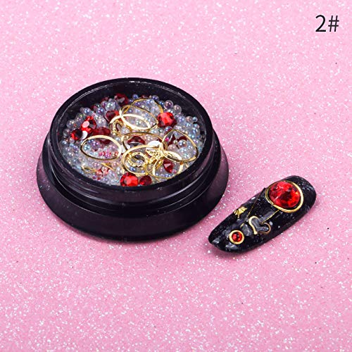 Nail Art Rhinestones Set Mixed With Metal Studs Sparkle Pearls Crystals Beads Decor Fake Tips 6 Wheels