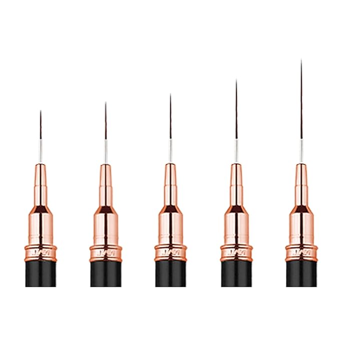 Metallic Liner Nail Art Brushes Set, Nail Art Pens, 5PCS Black Color Nail Tools Liner Brush UV Gel Polish Painting Nail Design For Long Lines, Thin Details, Fine Drawing, Sizes 7/9/11/15/25mm