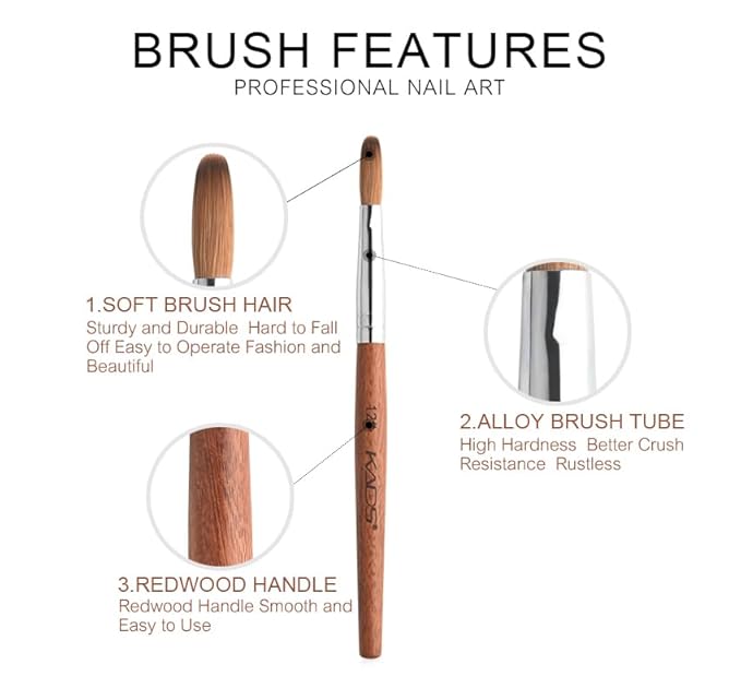 Nail Brush Kolinsky Sable Acrylic Nail Art Brush Professional Red Wooden Nail Brush (12#)