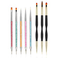 8PCS Nail Art Brushes, Double-Ended Brush and Dotting Tool Kit, Dual End Nail Art Pen Brush Acrylic Round Flat Painting Drawing Liner Nail Tools