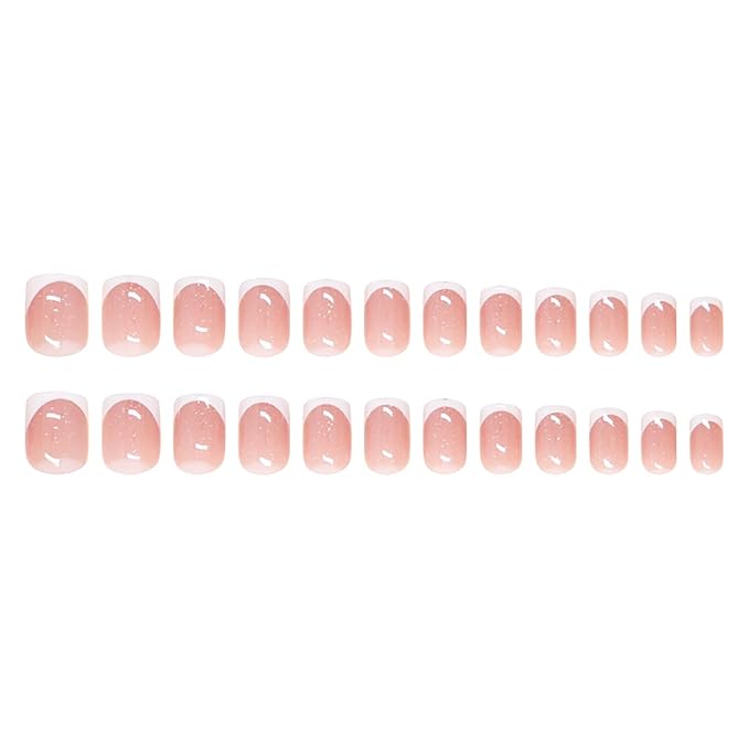 Press on Nails Short Square MABKJLF White French Tip Fake Nails False Nails with Designs Glitter Full Cover Glossy Glue on Nails Stick on Nails Acrylic Nails for Women Girls 24 Pcs