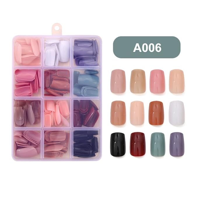 12Packs 288Pcs Square Press on Nails Short Fake Nails Soft Gel False Nails Kit Square Nail Tips Solid Color Acrylic Nails Art for Women Manicure Deco 12 Size - 12 Colors