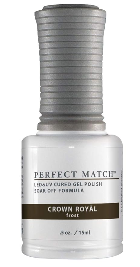 LeChat - Perfect Match Gel Polish - Crown Royal - Dark Golden Brown with Frost Finish and Fine Gold Glitter - (0.5 Ounce) - Easy Application - Soak Off Formula