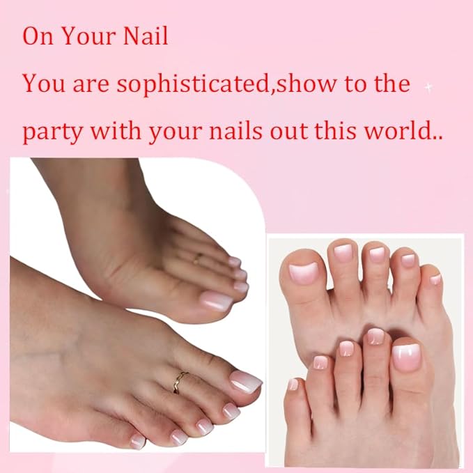 240Pcs Toe Press on nails, Short Pink Ombre Toe Nail Press Ons for Women in 15Sizes, French Tip False Toenails Extension, Soft Gel Toe Nail Tips, Acrylic Full Cover Fake Toenails for Girl