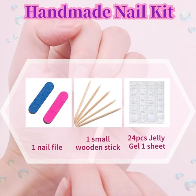 Press On Nails - Handmade French Almond Fake Nails, French Nails Design, Reusable Artificial Almond False Nails for Women 10 Pcs 3D Acrylic Nails Kit (Size L)