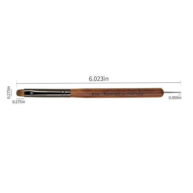 100% Pure Kolinsky Hair French Tip Nail Art Brush Sandalwood Handle Gel Acrylic Nail Dotting Tool for Manicure Clean Up and Dotting Manicure Tool Professional Nail Brush - Size 10, 1.0 Count