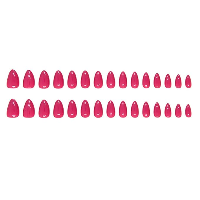 Red Press on Nails Short Almond Fake Nails Hot Pink False Nails Acrylic Glue on Nails Press ons Cute Artificial Stick on Nails for Women Decorations 24 Pcs