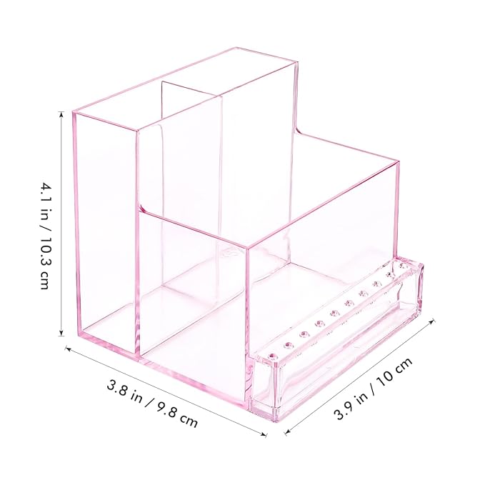 FRCOLOR Nail Drill Holder 10 Holes Mini Nail Drill Machine Bits Storage Box Transparent Acrylic Desk Organizer Stand Pink