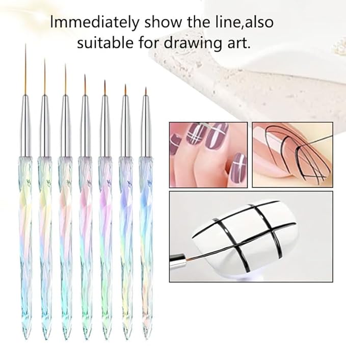 7Pcs Liner Brushes for Nails, Size 5/7/9/11/15/20/25mm Nail Liner Brush Set, Fine Liner Nail Art Brushes, Professional Gel Polish Painting Design Pen for Thin Long Lines, Tiny Details & Fine Drawing