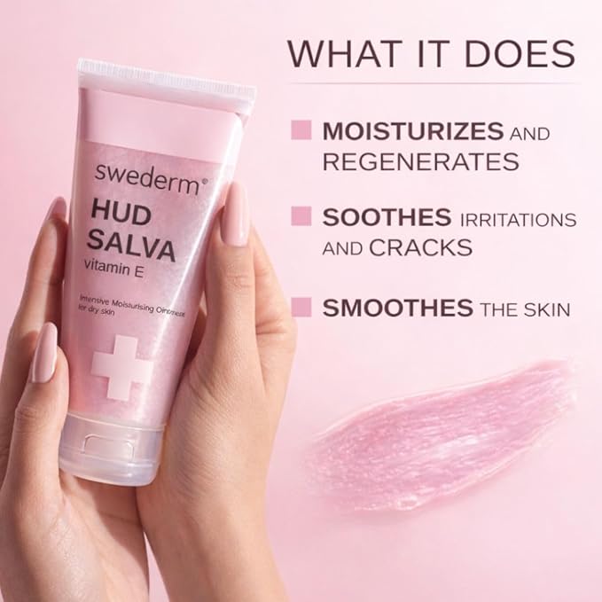 swederm Hudsalva Hand Cream 3.37 Oz - Healing Ointment with Vitamin E - Hands and Foot Cream for Women - Full Body Moisturizer for Dry Skin - Quickly Absorbing - Made in Sweden - Pink