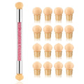 SILPECWEE 1pc Nail Sponges Pen, Ombre Nail Brushes, Double Head Nail Art Brush, Manicure Brush Nail Art Tools for Salon DIY with 16Pcs Replaceable Sponge Heads (Pink)