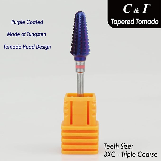 C&I Tapered Tornado & Olive Tornado Nail Drill, E File for Manicure Drill Machine, Professional Nail File to Quick Remove Nail Gels (3XC, Tapered)