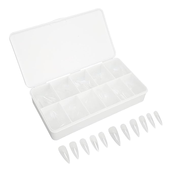 550 Tablets Long Clear Nails Ultra Thin Clear Stiletto Fake Nails Set, Long, Full Cover, Almond Shaped with Rhinestones Designs for Wedding, Dating, Party Acrylic Nail Tips Kit