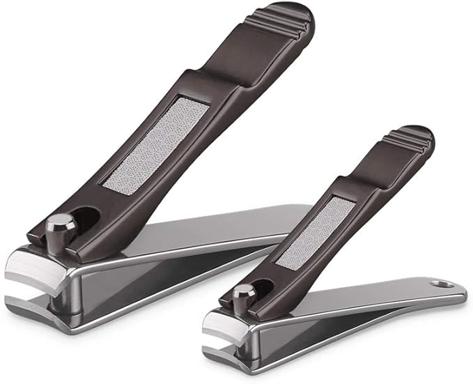 Nail Clippers Set with Build-in Nail File, Durable Sharp Zinc Alloy Fingernail Clipper and Toenail Clipper with Tin Case, Matte Gray