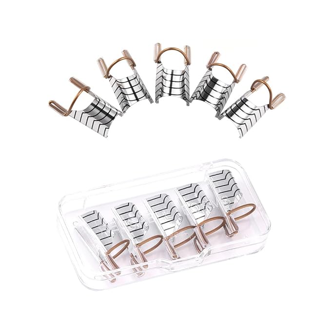 AKOAK 10 Pieces Reusable UV gel Acrylic Nail Art Tips Extension Guidance Form Tool, Nail Extension Metal Aluminum Holder, Nail Salon Home Accessories (Silver)