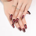 Medium Coffin Press on Nails, Wine Red Cat Eye Press on Nails, Fashion Gel Fake Nails, Reusable Acrylic Fake Nails, Glossy Stick on Nails for Women Gift, Glue on Nails Kit 24 Pcs, Midnight Blaze
