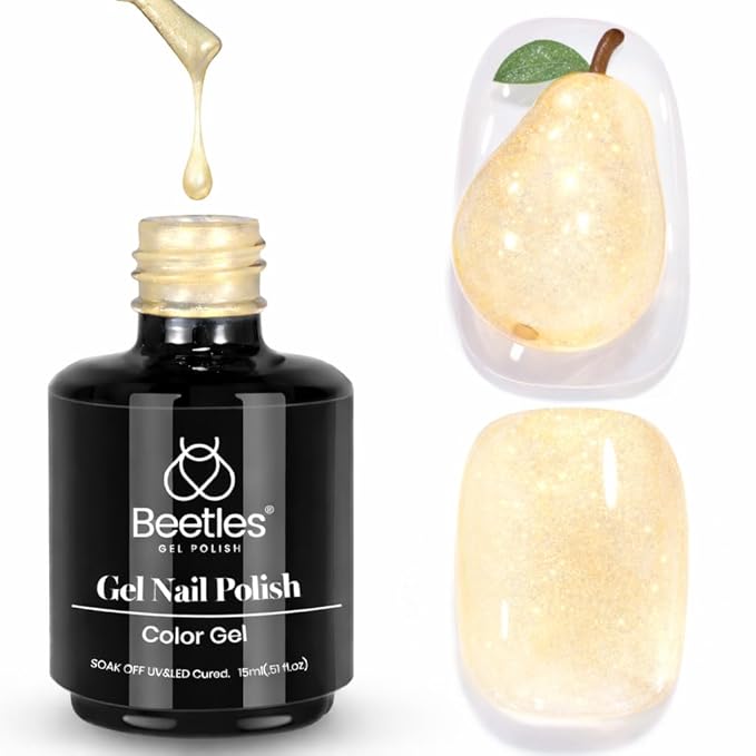 Beetles Yellow Gel Nail Polish - 15ML Shimmer Glitter Butter Yellow Gel Nail Polish Pastel Creamy Nail Gel Color Soak Off UV LED Home Salon DIY Nail Art Spring Gift for Women
