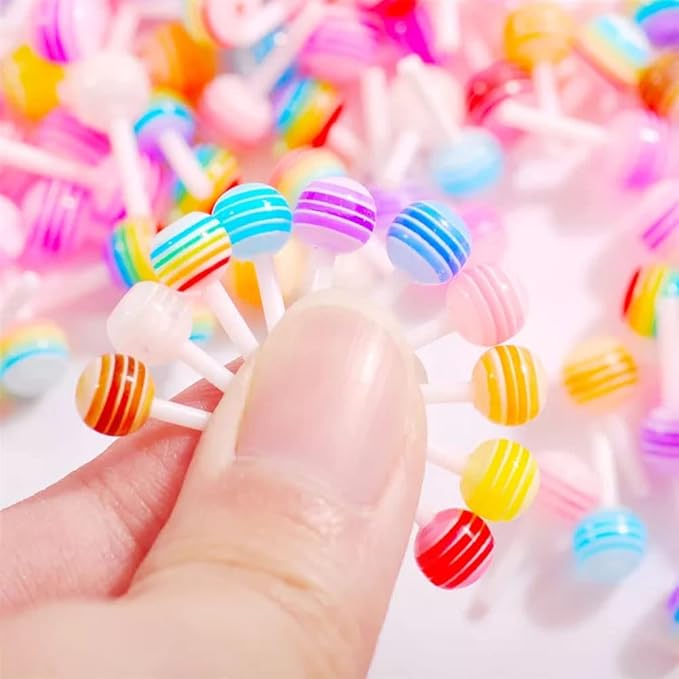 Nail Art 3D Charms Lollipop Kawaii Mini Candy Nail DIY Crafting Cartoon Accessories Manicure Mix Colors 100 PCS
