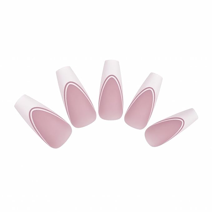 Allkem Soft Gel Nail Tips - Medium Long Ballerina Nail Extensions Kit - 12 Sizes Full Cover Nails - Double French (240 Pieces)