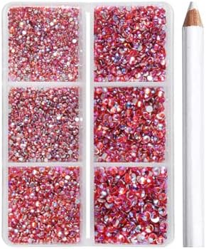 Beadsland 7200pcs Flatback Rhinestones,Orange AB Rhinestone Nail Gems Round Crystal Rhinestones for Crafts,Mixed 6 Sizes with Wax Pencil Kit, SS3-SS10,Hyacinth AB
