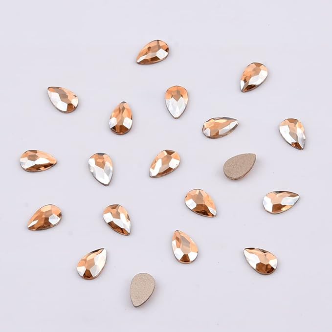 100pcs Flatback Glass 3D Champagne Nail Gem Glue Fix Pear Shape Large and Small Crystal Rhinestone Bulk Charms for Nail Art Designs Jewelry Making DIY Crafts