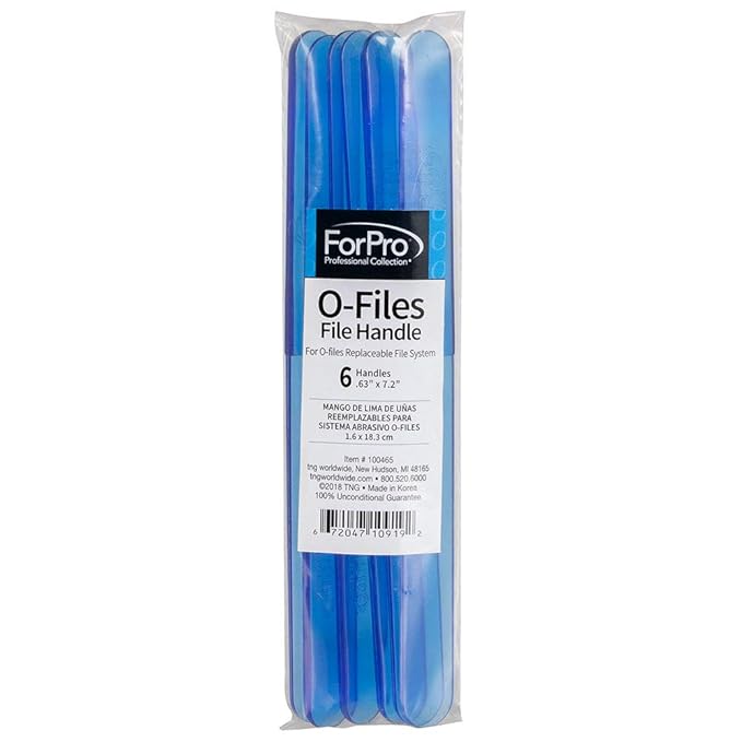 ForPro Professional Collection O-Files File Handles for O-Files Replaceable File System, Blue, Double-Sided Manicure Nail File Handles, 7.2” L x .63” W, 6-Count