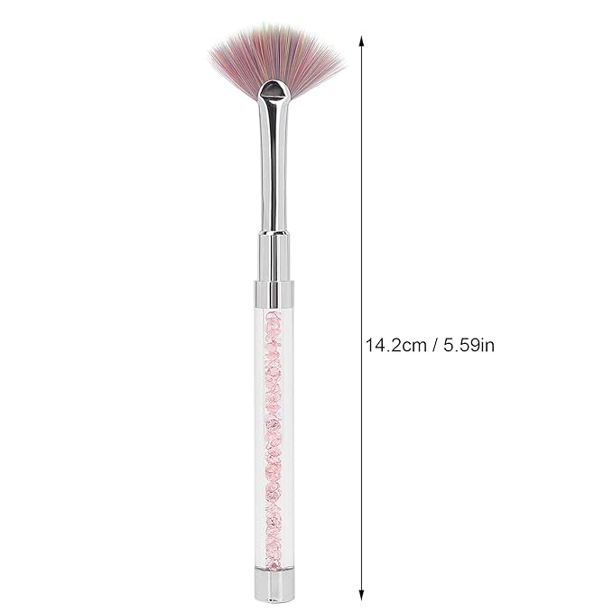 Fan Shape Nail Brush, Nail Dust Brush, Nylon Hair Rhinestone Handle Nail Powder Remover Manicure Brush Dust Glitter Powder Remover Pen Nail Art Drawing Pen Liner Brush