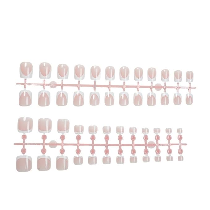 48Pcs White French Tips Press on Nails Nude Pink Press on Toenails Short Square Fake Toenails with Designs Full Cover Fake Nails Glossy Reusable Summer False Toenails for Women Girls DIY Manicure