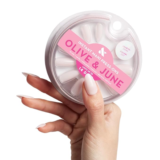 Olive & June Instant Mani Press-On Nails (Glue) | 42 Fake Nails, 21 Sizes | Non-Toxic, Long-Lasting Recycled Materials Realistic Look | Salon-Quality | Spring Flowers & Patterns | Medium, Almond | CCT