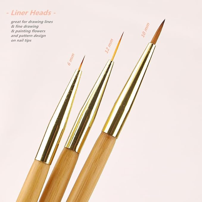 3 Pcs Nail Drawing Brushes, Dual End Nail Art Pen Brush Acrylic Round Flat Painting Drawing Liner Nail Tools