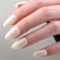 Press on Nails Short Almond - White Chrome Glazed Glossy Press on Nail Tips Stick on Nails with Nail Kit for Gift, Reusable Stick On Nails in 15 Sizes - 30 Full Cover Acrylic Soft Gel Fake Nails Kit