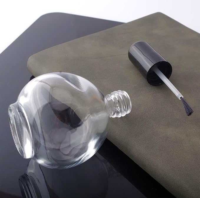 2Pcs 75ml/2.5oz Empty Nail Polish Bottles with Brush Refillable Spherical Clear Glass Containers for DIY Nail Art