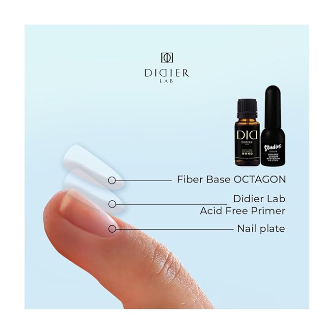 DIDIER LAB - Bond Primer and Fiber Gel Base Coat Octagon - Fiberglas Gel Base Coat Nail Polish with Vitamins and Minerals - Acid Free Primer - LED UV Nail Polish Set