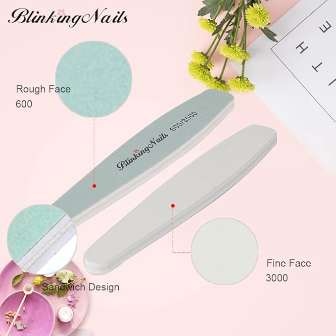Nail Buffer Block - Natural & Acrylic Nails Buffer & Shine Kit - 600 & 3000 Grit - 10 Pcs