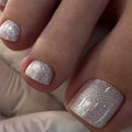 Silver Glitter Press on Toe nails Short Square Fake Toe Nails Solid Color Toe Nail Tips Sparkling Silver False Toenails Glossy Summer Acrylic Toe Nails Decorations for Women Girls 24Pcs