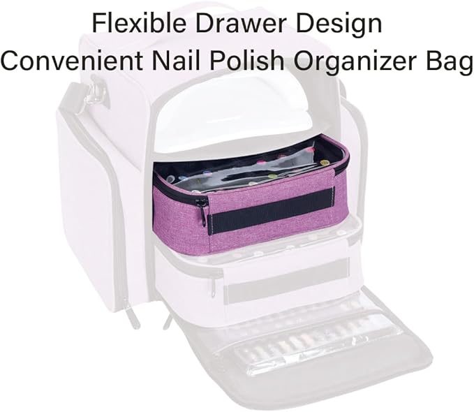 Small Clear Nail Polish Organizer Holds 30 bottles(15ml-0.5fl.oz) Nail Polish Case Multifunctional Nail Polish Bag organizer, Cosmetic Travel Makeup Cases for Women Purple
