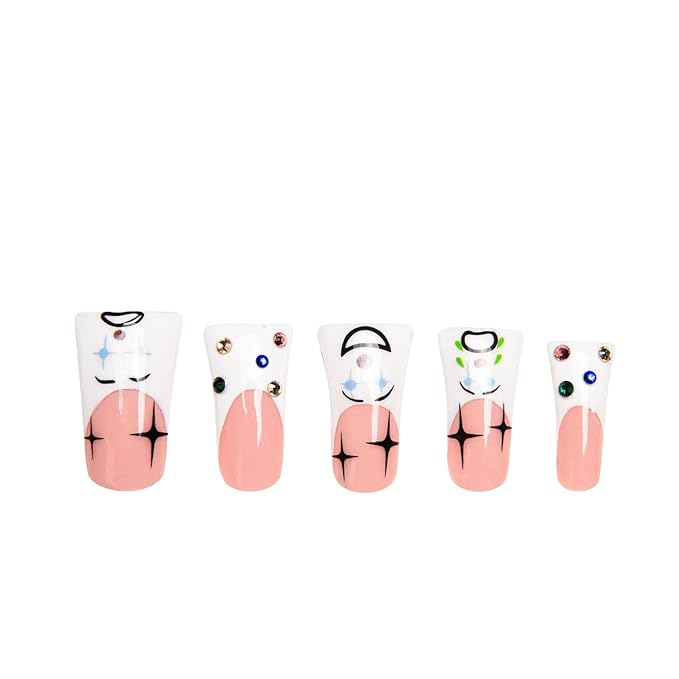 LOVFUL Press on Nails Clown | Handmade with Full Covered Crystals | Reusable Full Cover Nails | Duck Classic Regular 1.3 in | H139-S