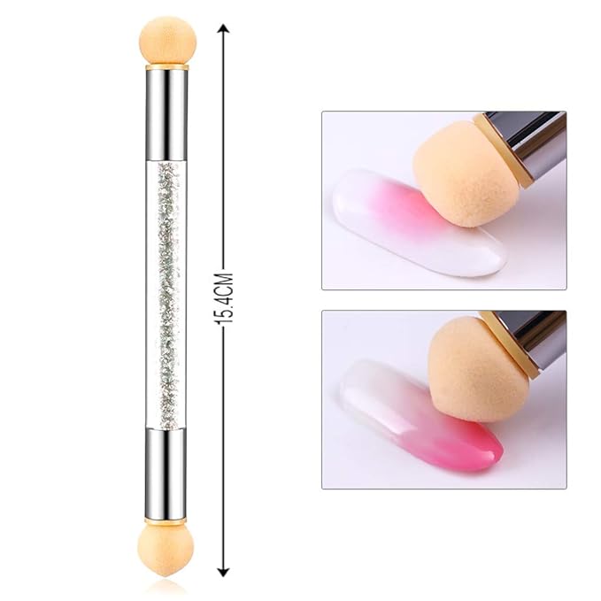 SILPECWEE 3Pcs Ombre Nail Brush Set Double-Head Sponge Pen Wooden Nail Gradient Brush with 4Pcs Replaceable Sponge Acrylic Nail Art Brushes Blending Manicure Design Tools