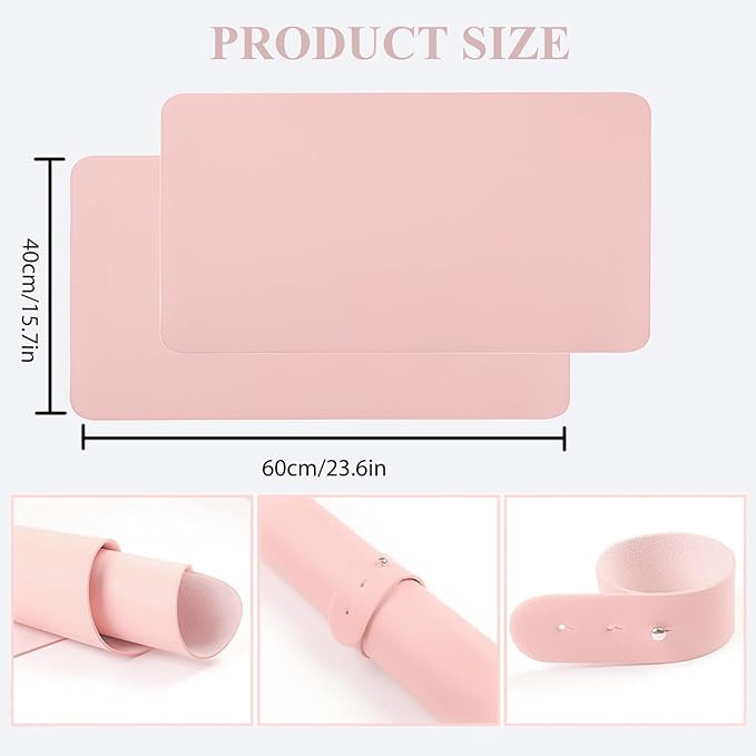2 PCS Nail Art Table Mat, Soft Microfiber PU Leather Nail Pad, Foldable Nail Art Rest Pad, Reusable Nail Mat for Table Desk, Acrylic Nail Desk Mat for Nail Cushion (Pink and Pink)