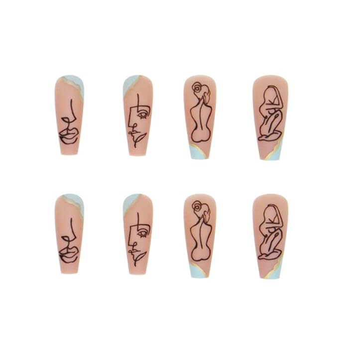 Long Press on Nails Square French Fake Nails Full Cover Nude Acrylic False Nails for Women and Girls 24PCS (Light Blue)