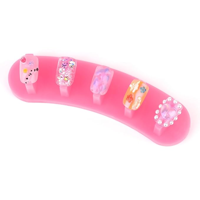 3pcs False Nail Art Tips Practice Display Stand Tool with 10 pcs False Nail Tips for Gel Nail Polish DIY Nail Training Tools (Rose) (display stand)
